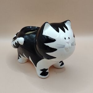 Vintage RUSS Black and White Cat Sugar Without Lid, Now A Planter 4"